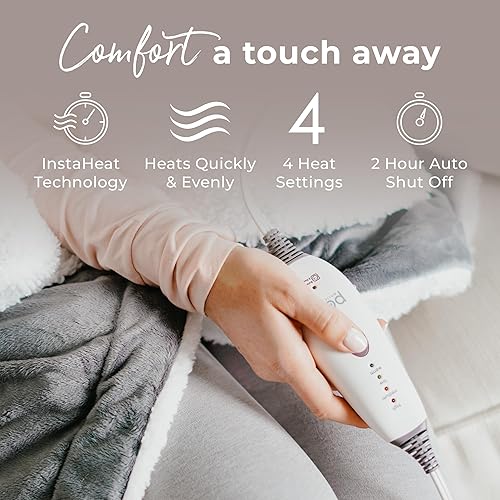 Miniatura 4 de Pure Enrichment WeightedWarmth - Manta térmica con peso de 2 en 1, 13 lbs (50" x 60") grande, 4 configuraciones relajantes de InstaHeat™, Micromink