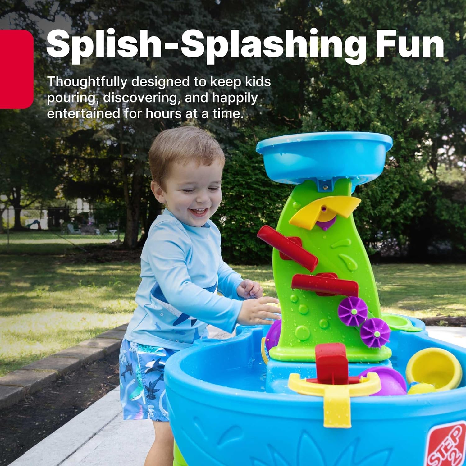 Step2 Rain Showers Splash Pond Water Table, Kids Water and Sand Activity Sensory Playset, Summer Outdoor Toys, 13 Piece Water Toy Accessories, For Toddlers 1.5+ Years Old, Blue & Green image 2