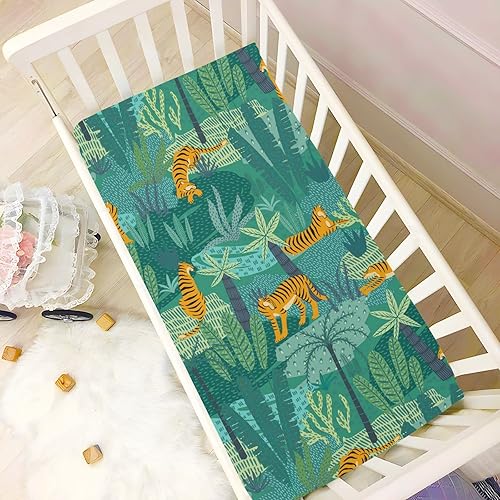 Miniatura 6 de Tigers - Sábanas para cuna de bebé tropical, suaves, transpirables, para niños pequeños, para guardería, 52 x 28 x 9 pulgadas