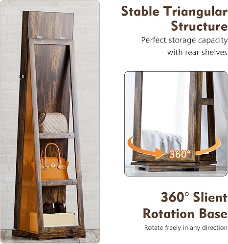 Miniatura 4 de Lvifur Armario giratorio de 360, espejo de longitud completa de 66 pulgadas con almacenamiento de joyas, armario organizador de joyas de pie con