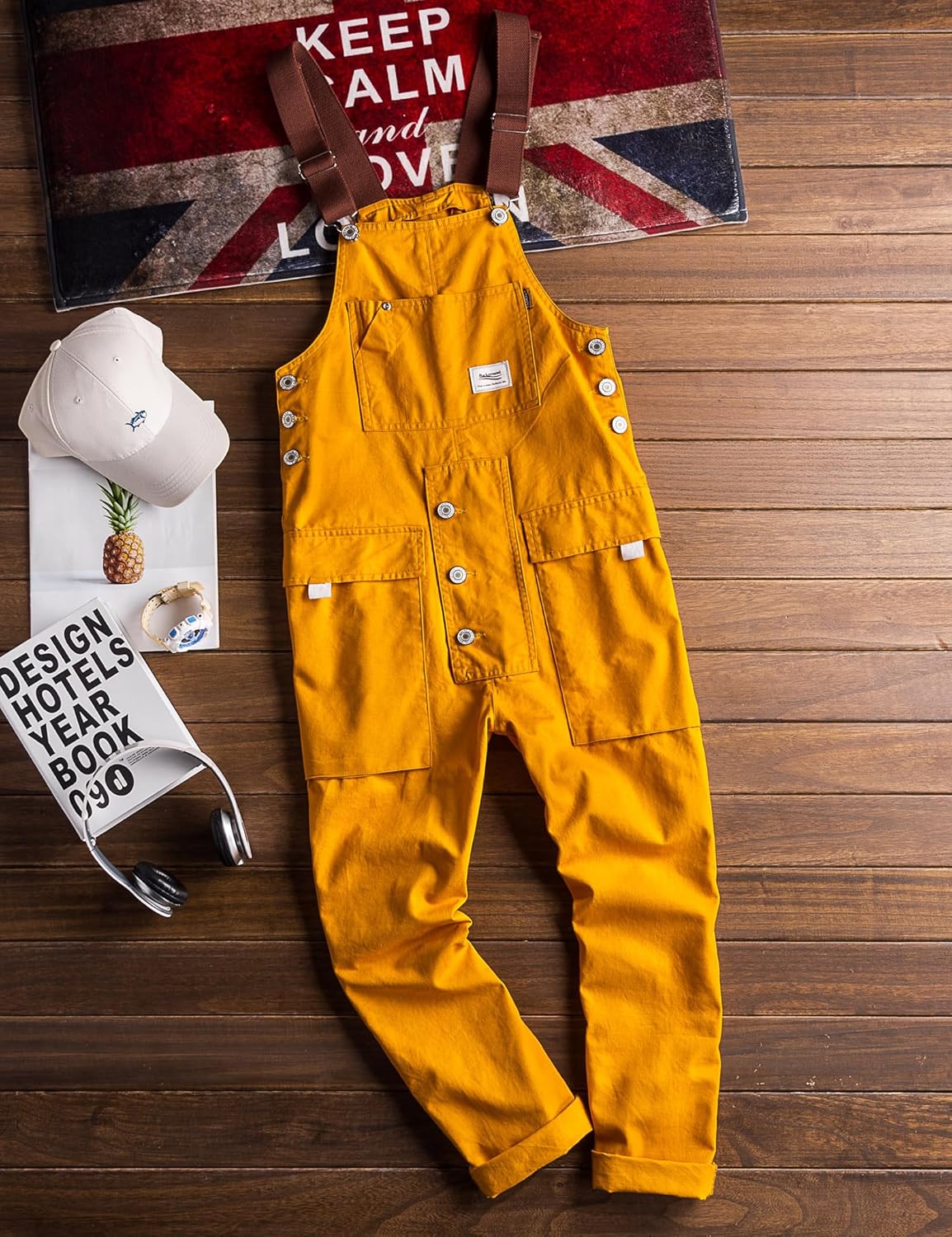 Men Y2K Fancy Color Loose Cargo Bib Overalls
