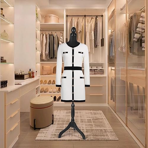 Miniatura 3 de Forma de vestido femenino, torso de maniquí ajustable de altura de 52 a 67 pulgadas, cuerpo de maniquí de costura con soporte de trípode para