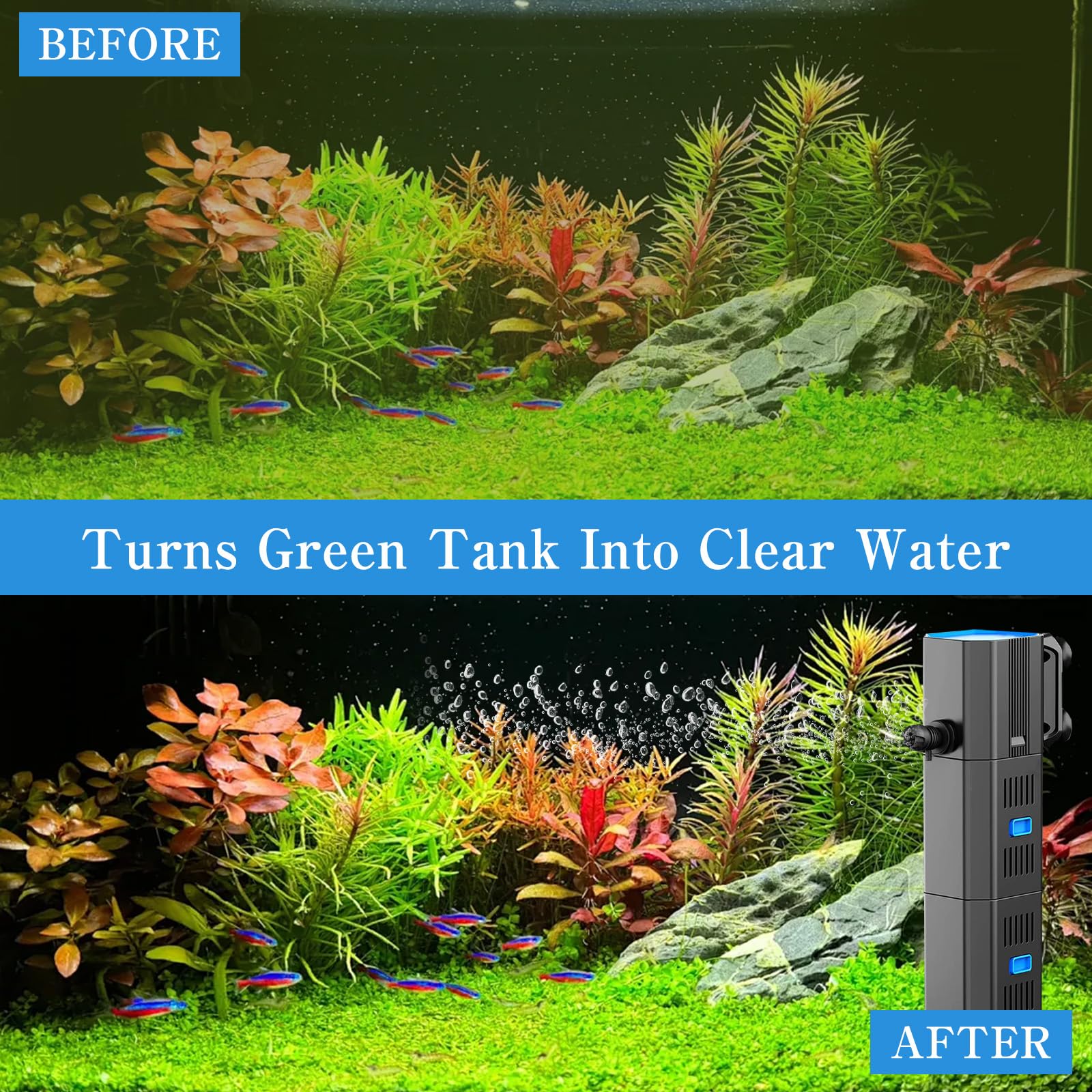 Filtro per Acquario,Pompa per Acquario 4 in 1 con Filtro,Filtro Acquario,Pompa Filtro per Acquario,Pompa Acquario,Regolabile 500 l/h,per Acquari 30 L-120 l
