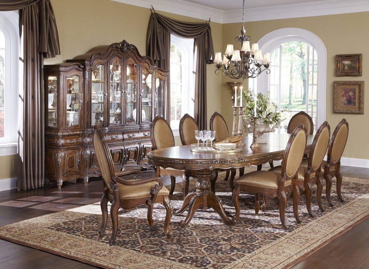 Lavelle Melange Oval Trestle Dining Table-Arm Chair-Side Chair Set by Aico Amini (7 PC Dining Set)