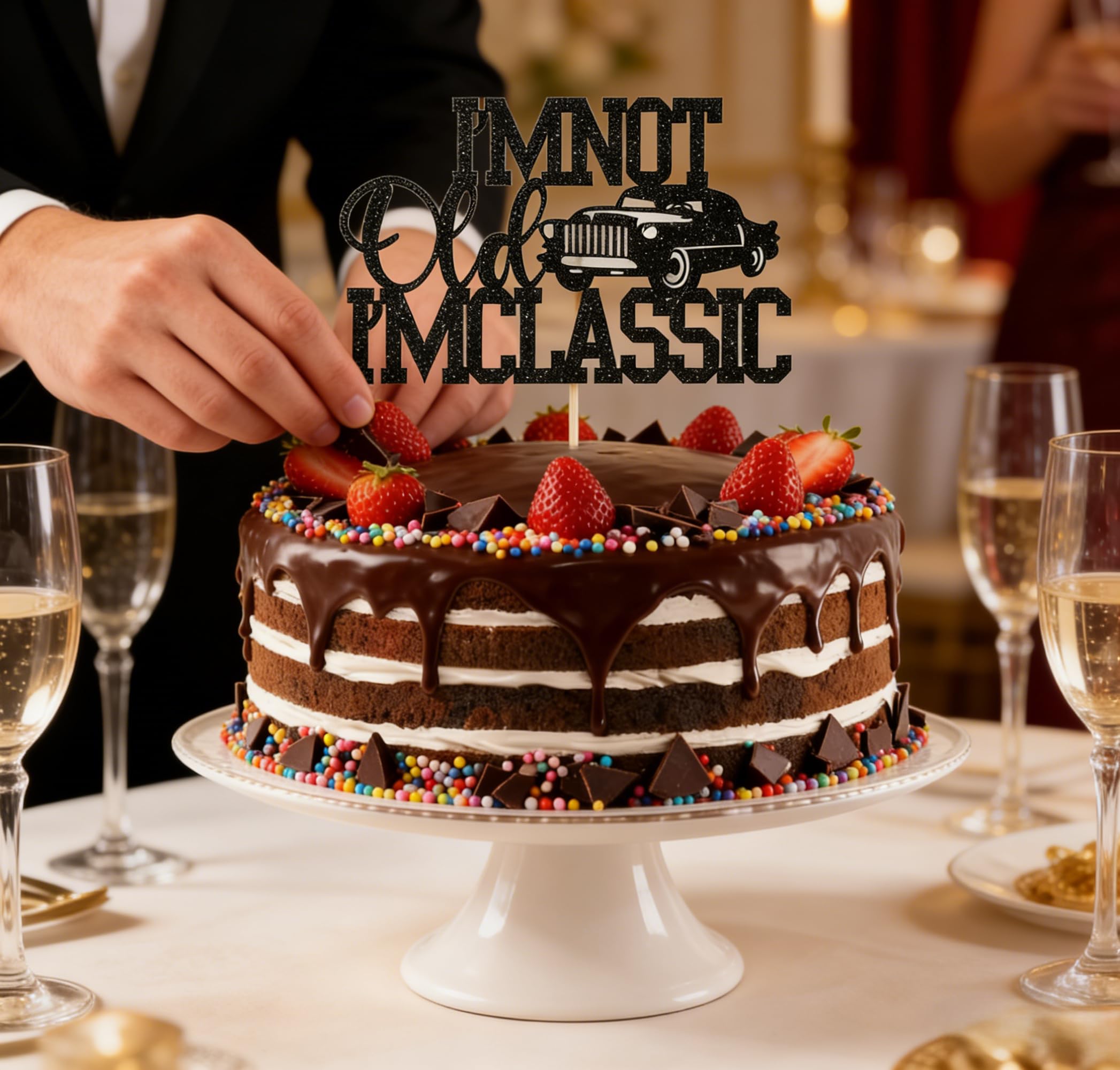 Vintage Car Cake Toppers for Men - Food Grade Cardstock "I'm Not Old I'm Classic" Silhouette Design - Elegant Birthday Party Decorations for Him — view 7