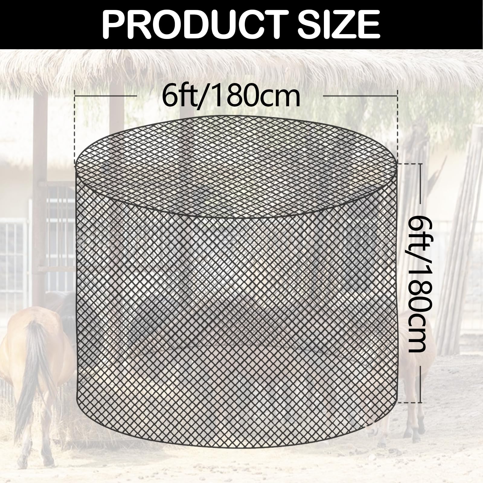 Aisny Grand Filet à Foin pour Chevaux, Filet Foin Botte Ronde Diamètre 180cm Hauteur 180cm Maille 4,5cm x 4,5cm Filet à Foin pour Balles Rondes Râtelier à Foin Fournitures pour Chevaux