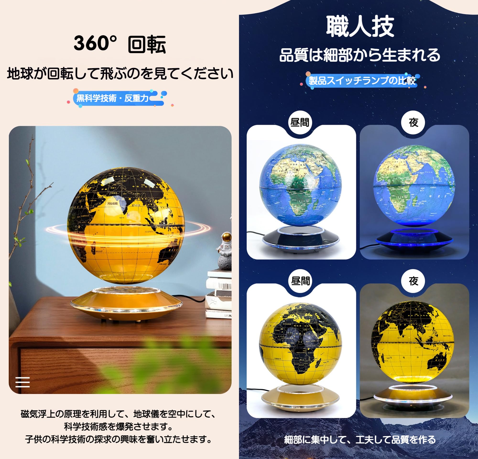 Amazon.co.jp: JoyeeLii 6 /8インチ浮く地球儀 360 度自動回転 反重力