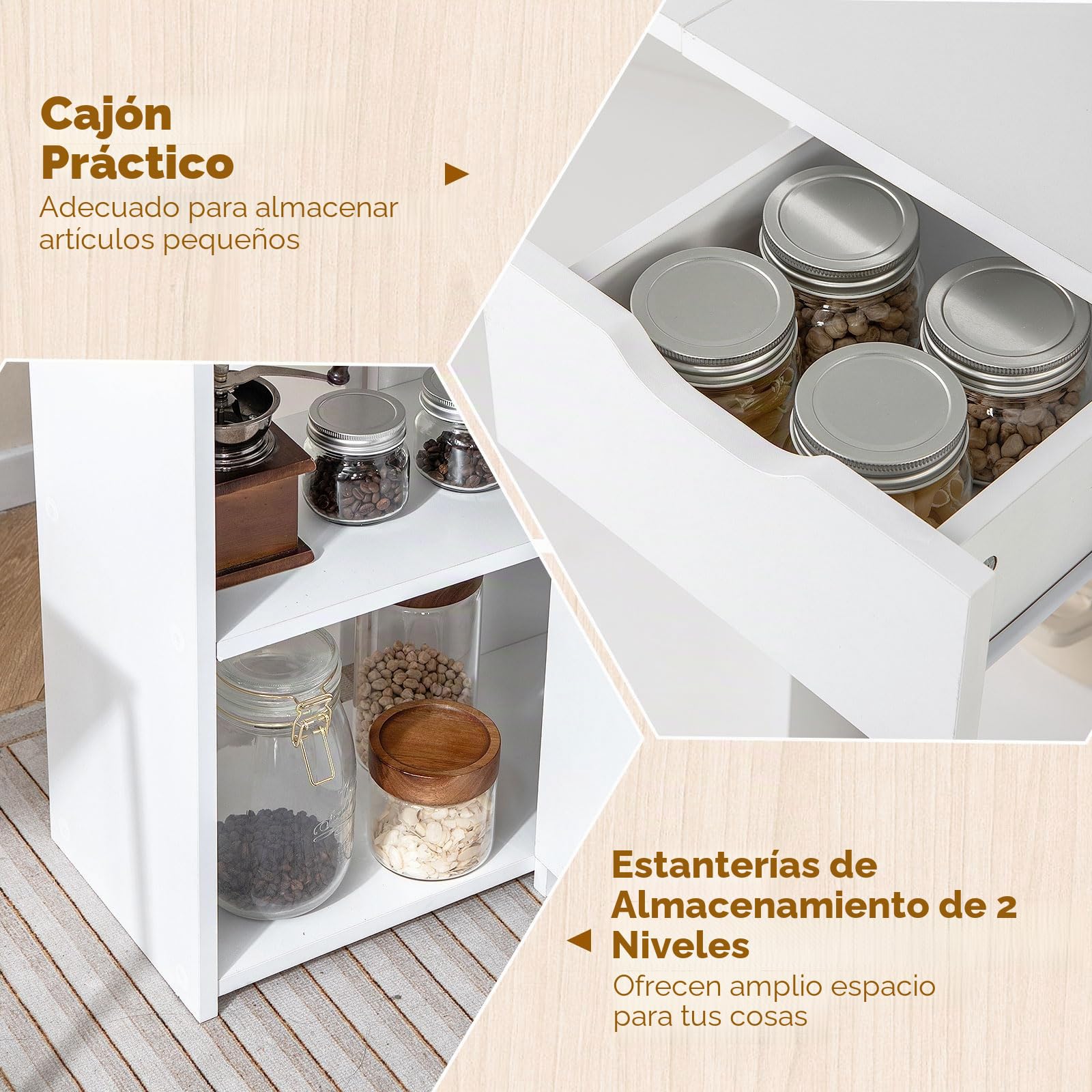 GIANTEX Mesa de Comedor Plegable, Mesa de Cocina Móvil con 2 Ruedas Universales, con 1 Cajón y 2 Estantes, Mesa de Madera con Tablero Extensible, para Comedor, Salón, Dormitorio (Blanco)