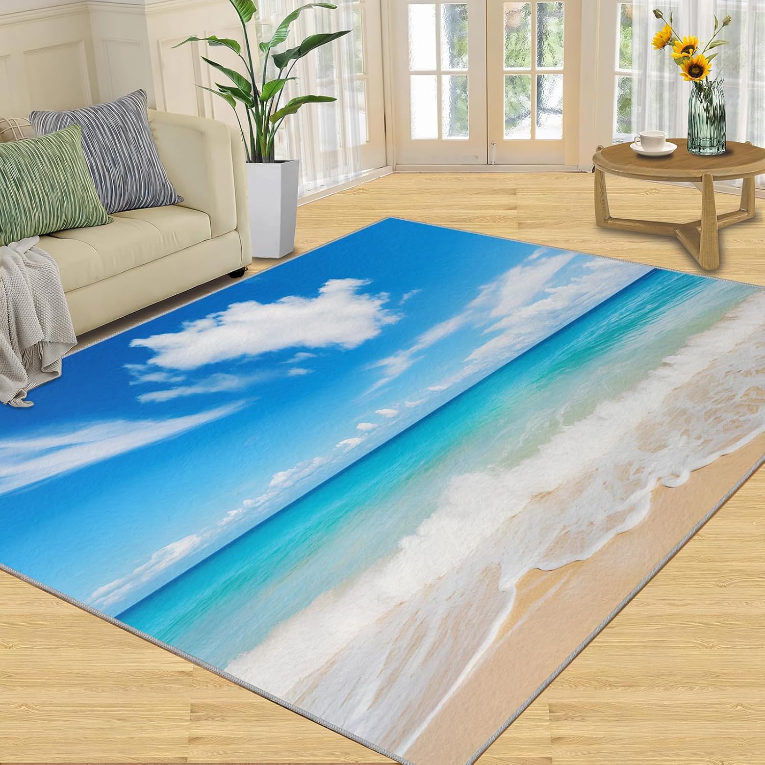 2x3 Beach Scenery Rug - Tropical Beach Doormat Outdoor Entrance, Romantic Coastal Laundry Room Carpet Non Slip Accent Throw Rugs for Bathroom Kitchen Sink Front Door