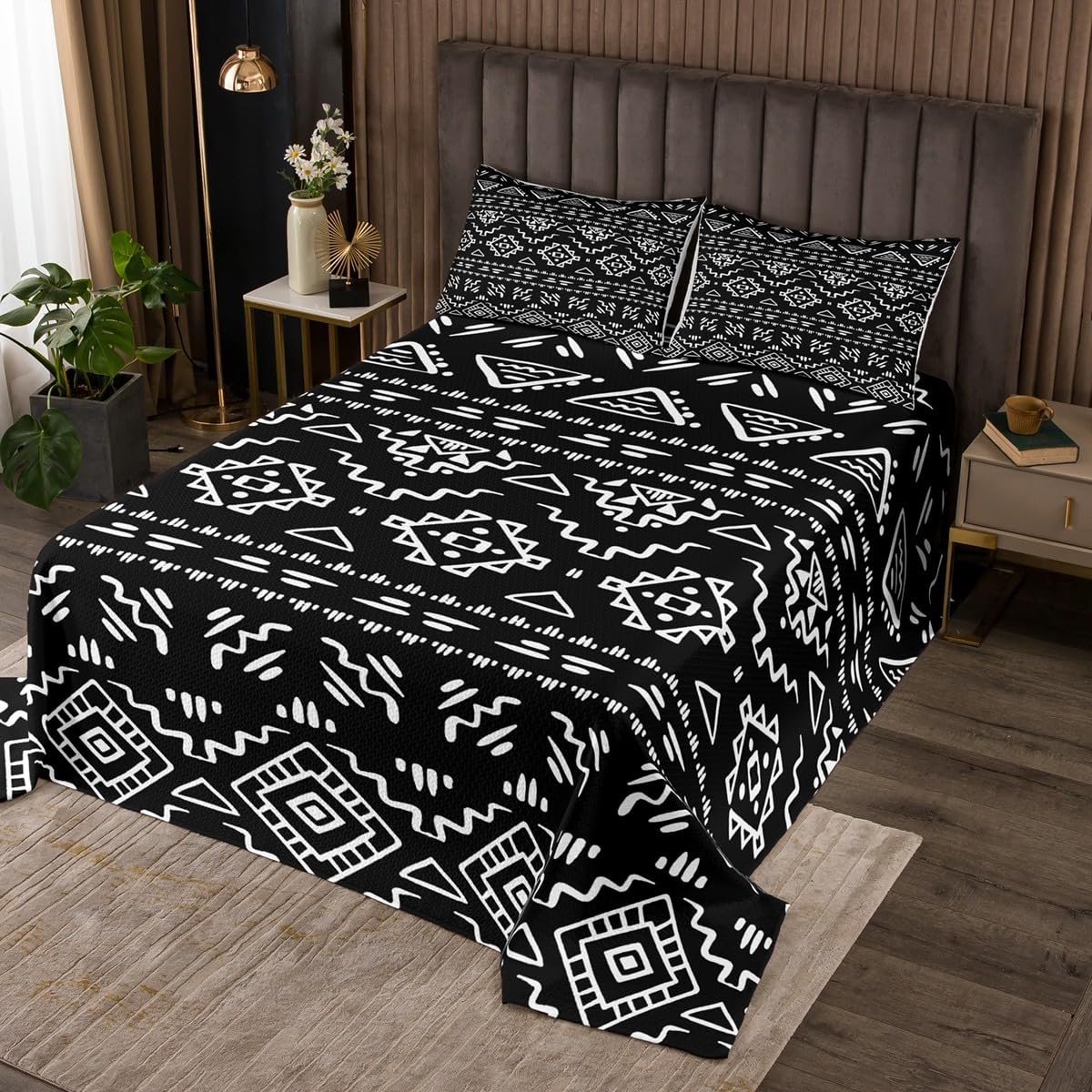 Tribal Aztec zestaw pościeli w rozmiarze M, czeskie paski, pościel dla dziewcząt, nastolatków, etniczna kamizelka sounthwest, czarna, miękka kołdra z poliestru, zestaw na cały sezon