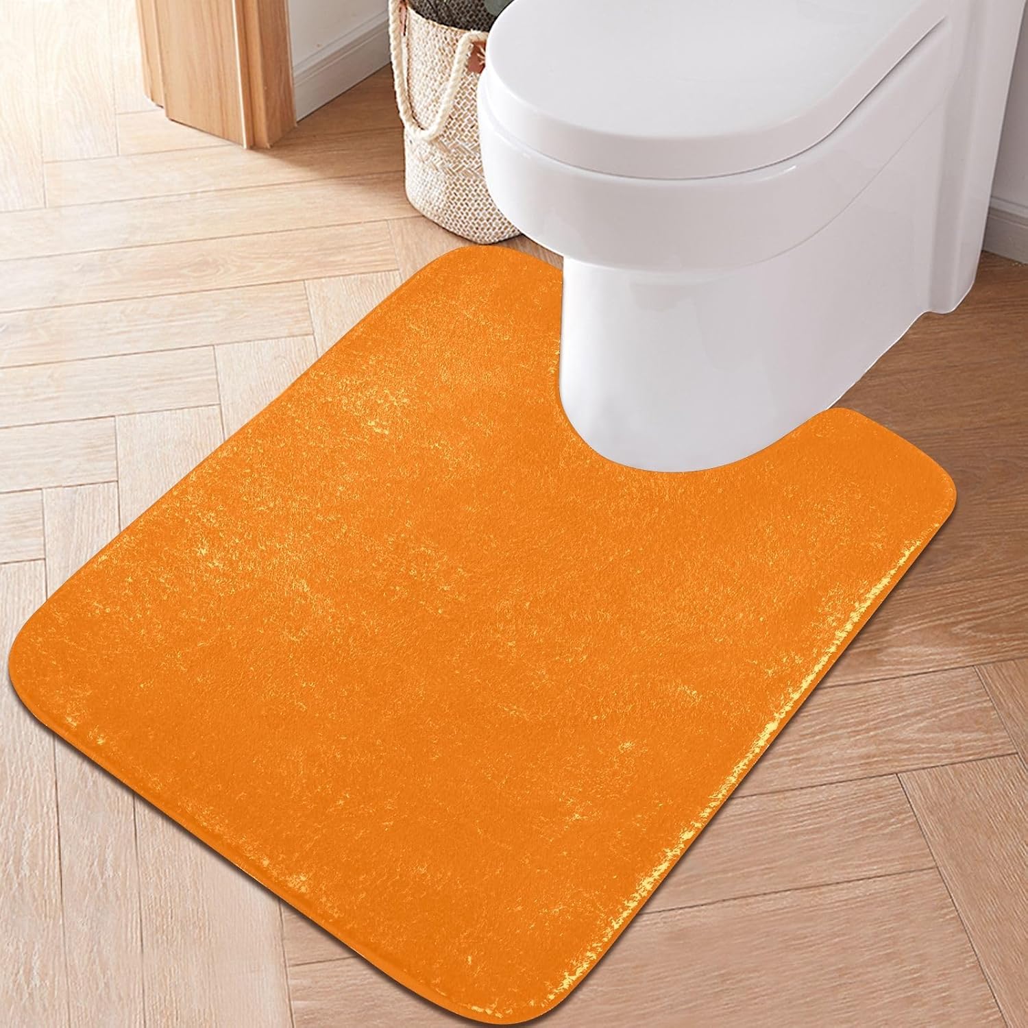 Orange Solid Color Bathroom Rug Set 2PCS, Soft Fluffy Non-Slip Absorbent Bath Mat and U-Shaped Toilet Rug (24" x 20" + 24" x 16")