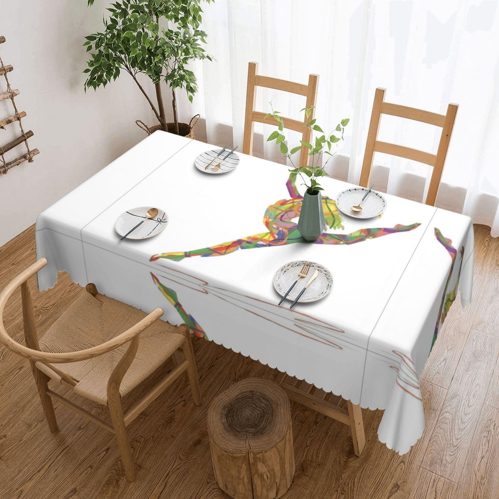 QAZWZML a Dancer Printed tablecloth, made of thick polyester with lace trim, suitable for dining rooms, picnics, and weddings