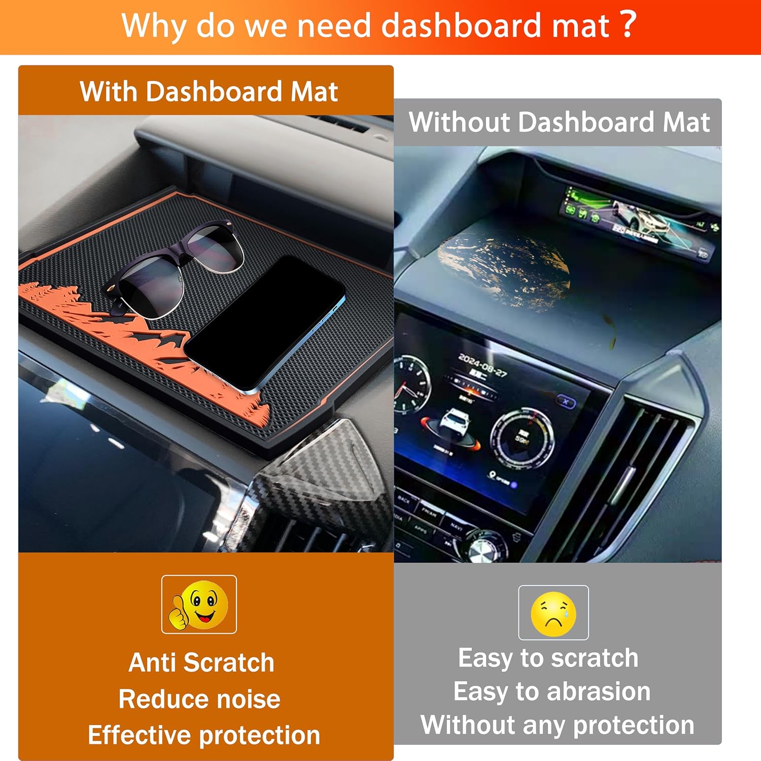 Dash Dashboard Cover Mat for Subaru Forester Accessories 2019-2023 2024 Subaru Crosstrek Impreza 2018-2023 Interior Dash Pad Anti Dust Insert Premium Custom (Orange Trim)(with Pattern)
