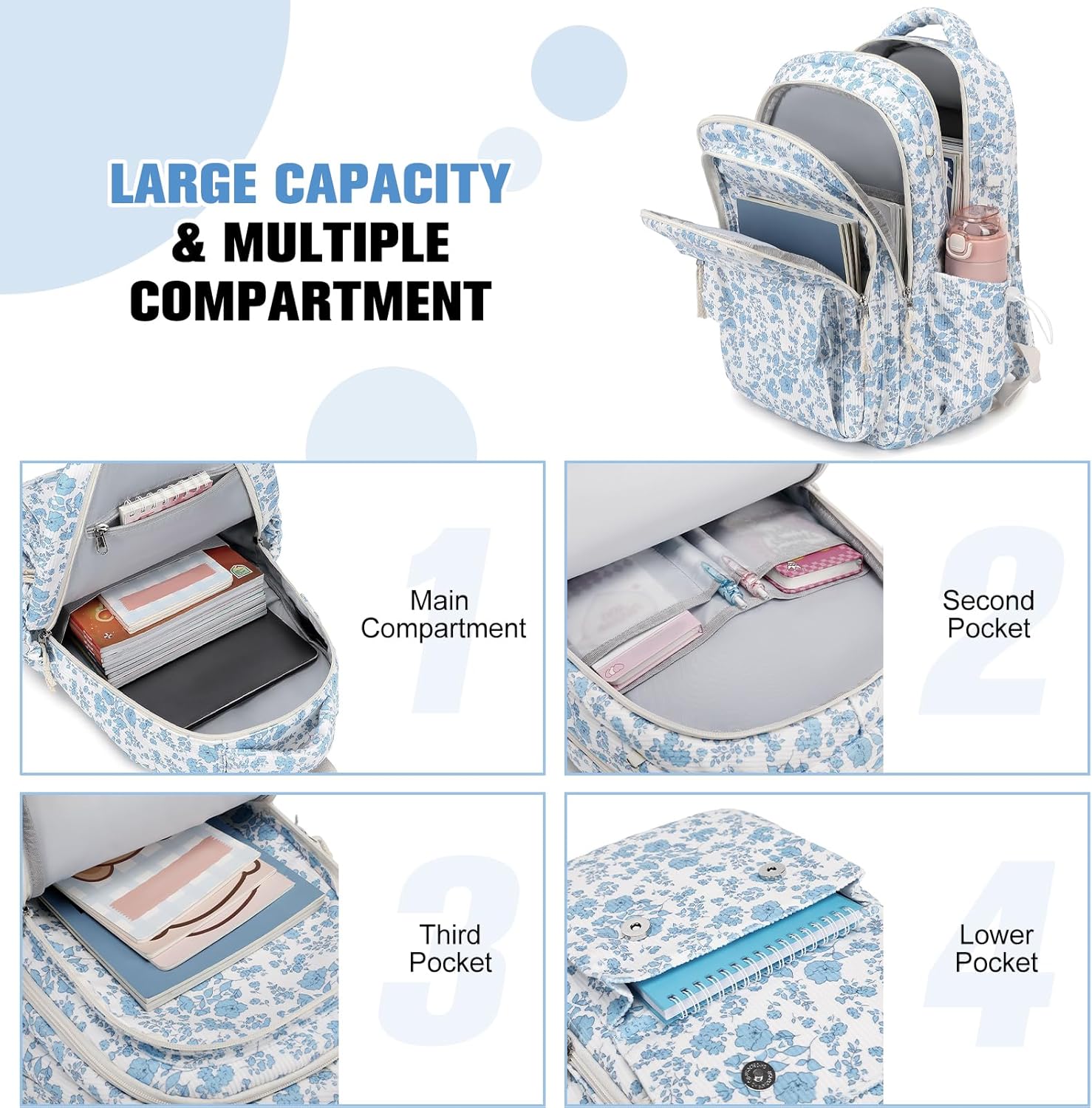 Bevalsa Backpack for Gilrs, 3PCS Corduroy Kids Backpack Set with Lunch Box & Pencil Pouch, Bookbag Daypack Laptop Bag for Women Teens Elementary Middle High School - Image 3