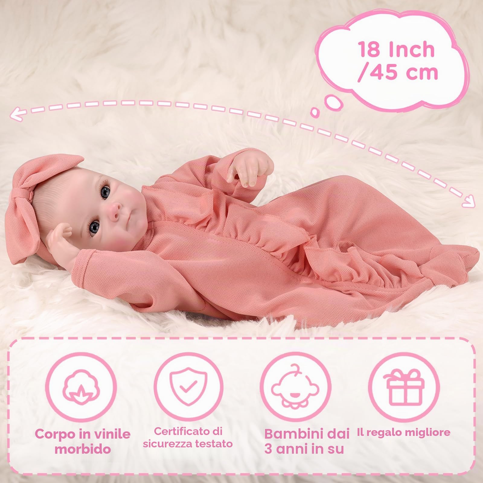 GAGAKU Bambola neonata reborn femmina, 45 cm bambole realistica bambola rinata con accessori