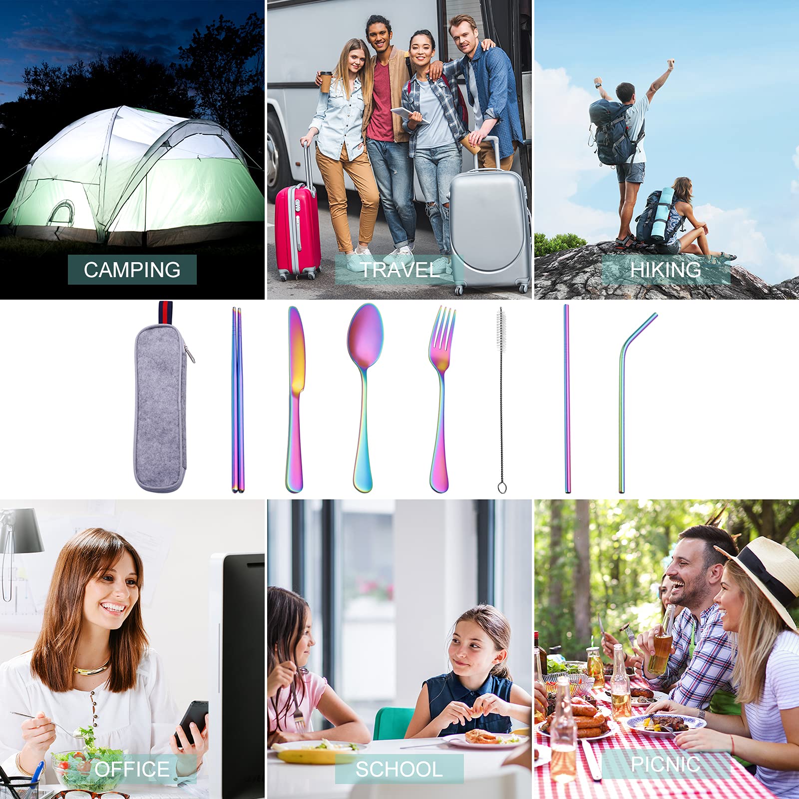 Camping Edelstahl-Besteck-Set (Regenbogen)
