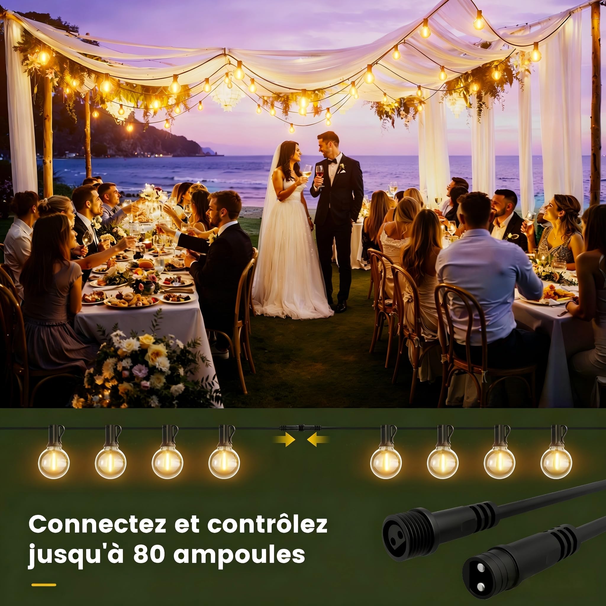 Yuusei Guirlande Lumineuse Exterieure, 30M Guirlande Guinguette Exterieur | LED avec Variateur, étanche IP45, 37+2 G40 Ampoules Incassables pour Terrasse Deco Jardin Pergola Balcon Mariages et Fêtes