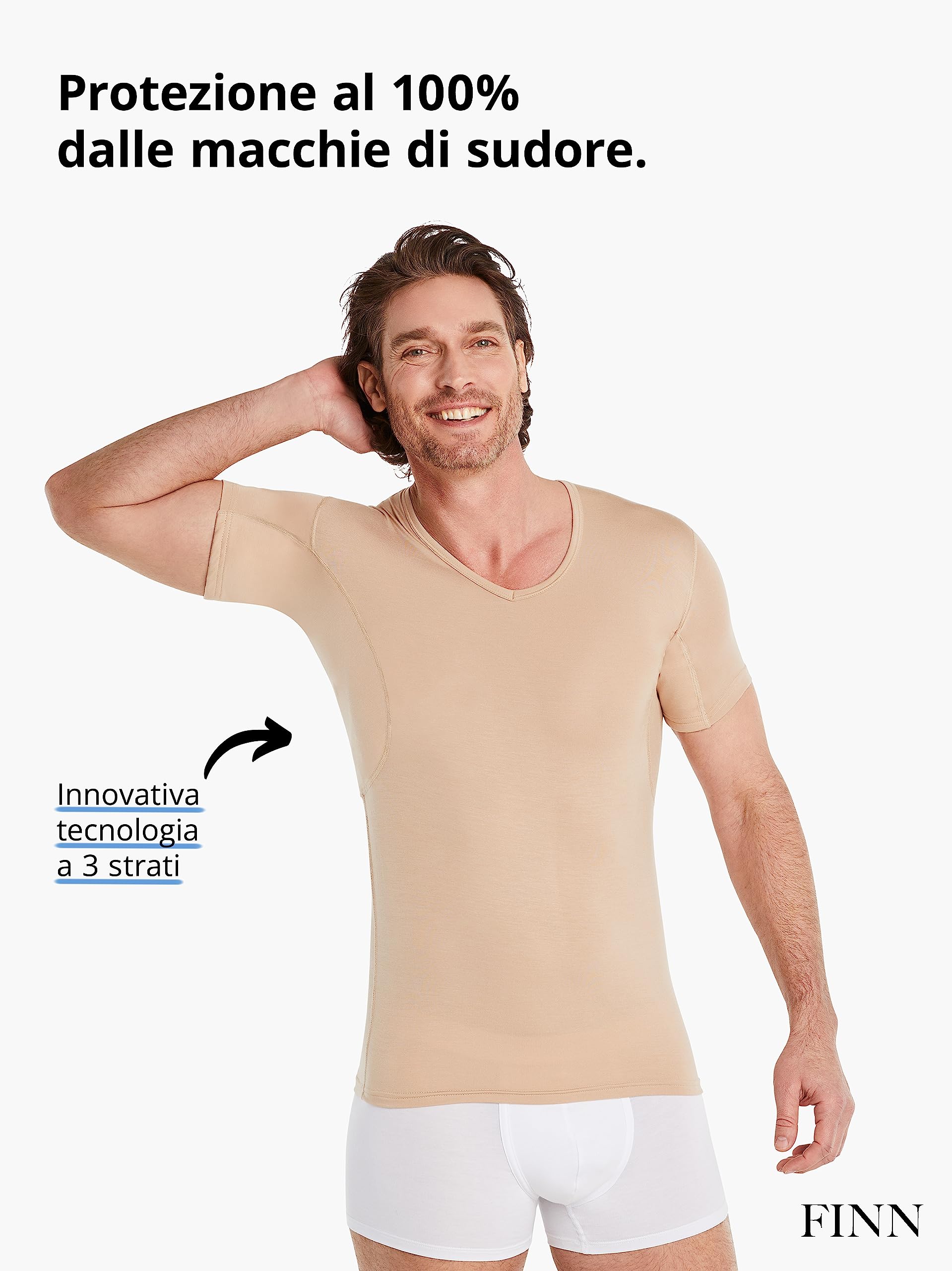 FINN Maglia Intima Anti-Sudore Uomo con Inserto sulla Schiena e Assorbenti Ascellari Contro Sudorazione Eccessiva - Canottiera con Protezione Contro Macchie di Sudore e Cattivo Odore