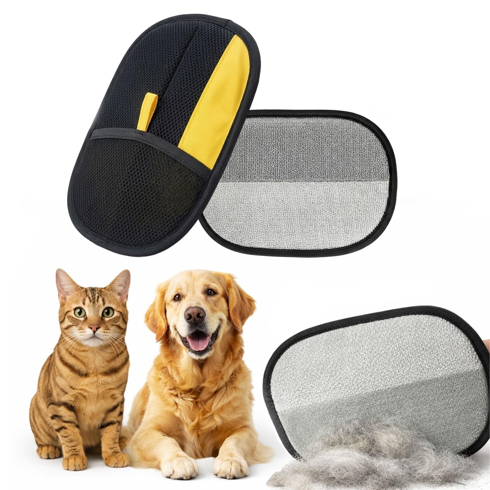 Generico Skimys Guanto Leva Peli Gatto e Cane, Spazzola Rimuovi Peli Animali Riutilizzabile per Divano, Auto e Tappeti, Alternativa al Rullo Adesivo (2PCS)