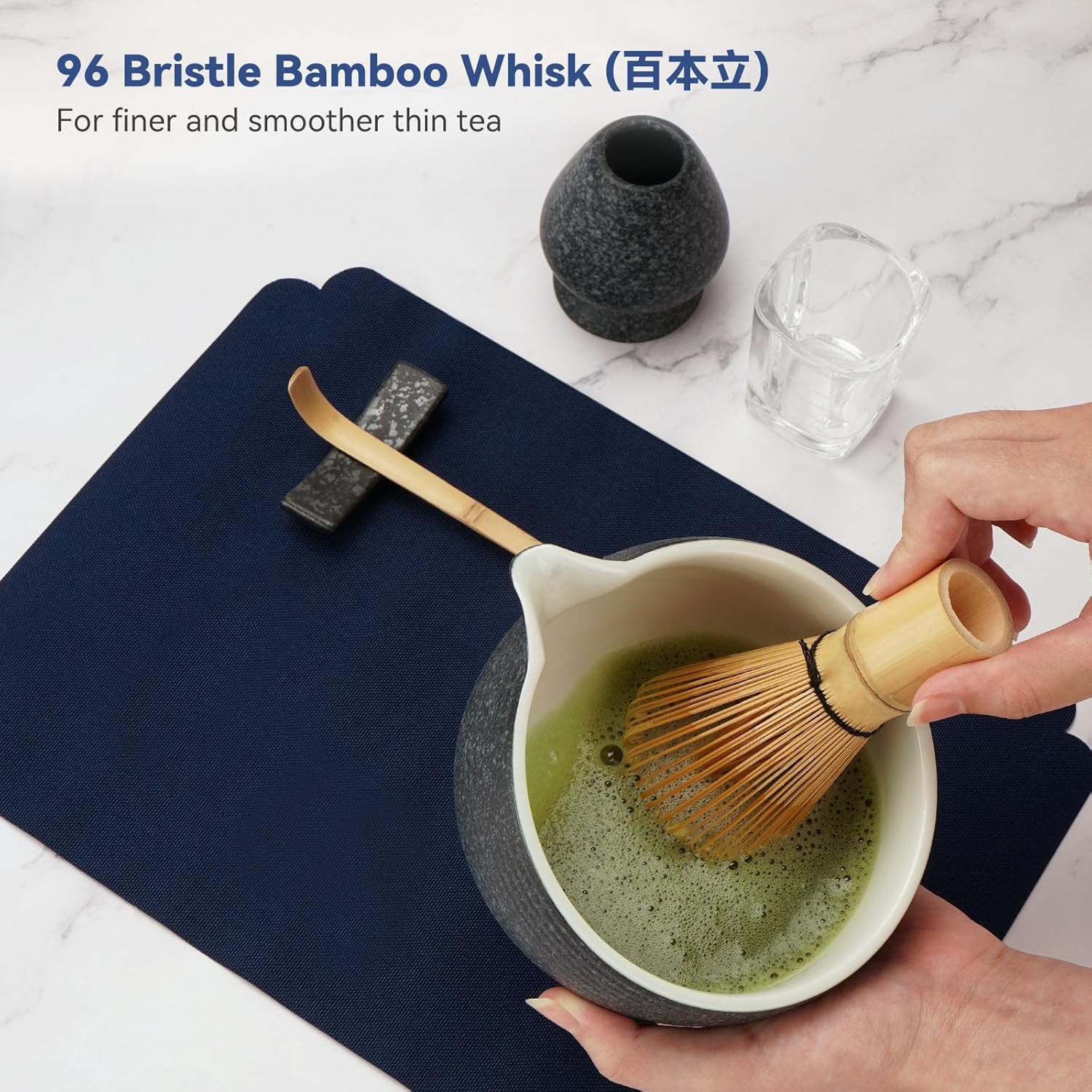 Matcha Whisk Set, 10-Pcs Matcha Kit Gift, Bamboo Whisk and Bowl with Spout & Measuring Spoon & Cup, Japanese Tea Making Tools, Charcoal Grey