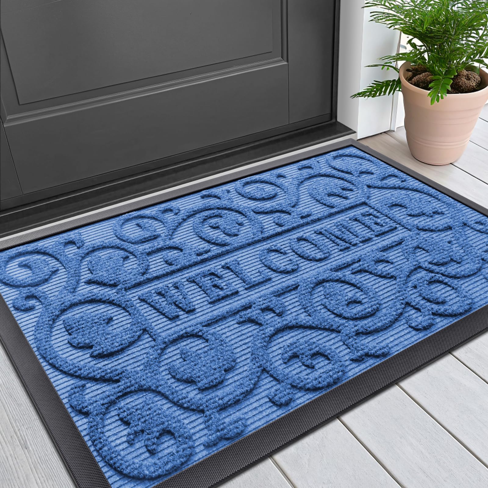 Smiry Front Door Mat Outside Entrance, Low Profile Rubber Doormat, 29.5x17