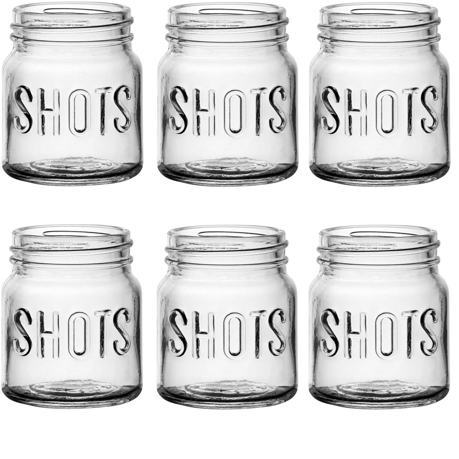Circleware Mini Mason Jar Heavy Base Shot Glasses, Set of 6, Fun Party Home Entertainment Dining Beverage Drinking Glassware Tumbler Whiskey Coffee Espresso Liquor Bar Jello Cups, Block, 4.9 oz