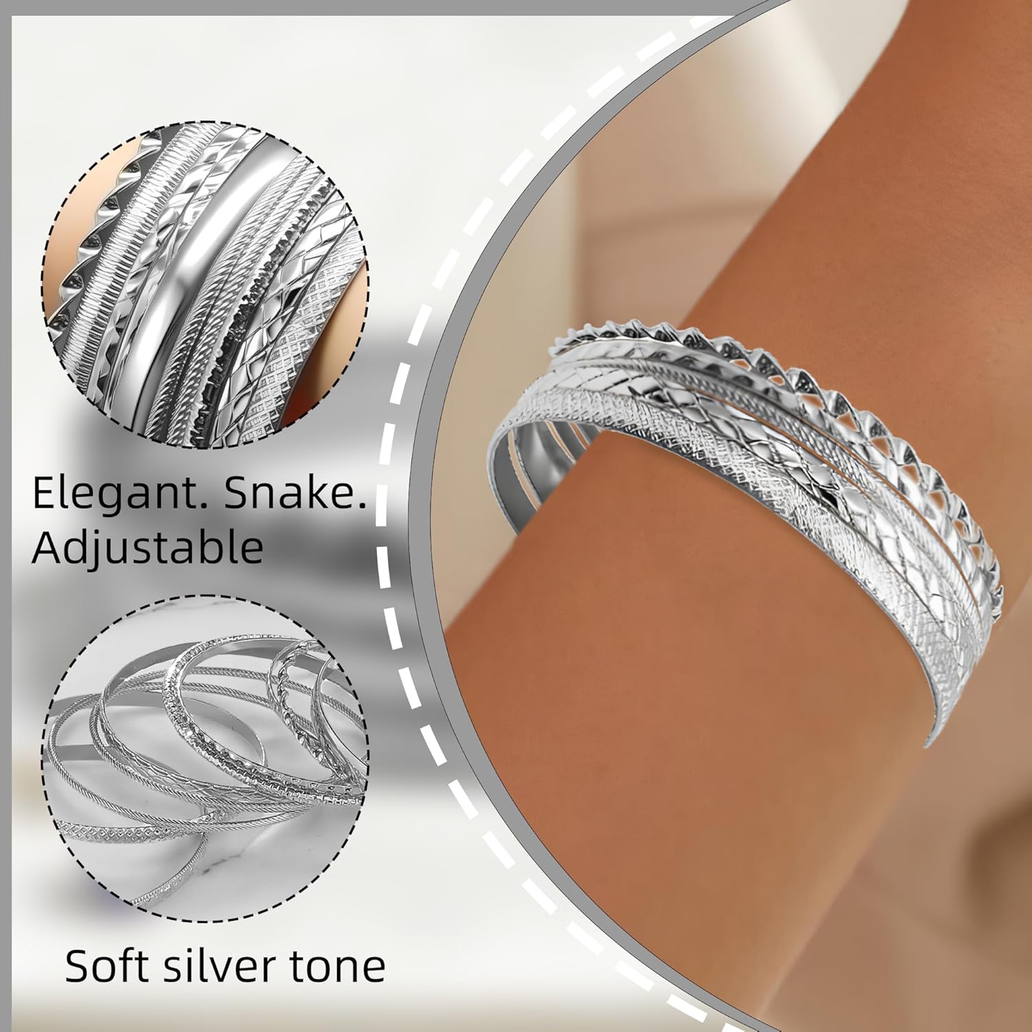 Gold & Silver Bracelets Set for Women, Stackable Bohemian Bangle Pack, Dainty Layered Bracelet Jewelry Set, Vintage Geometric Boho Style Fashion Accessories, Gift Jewelry for Her - Image 3