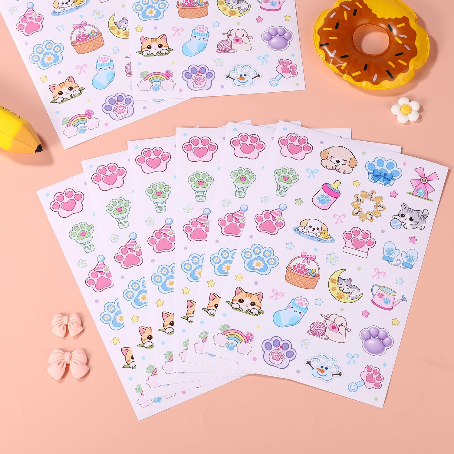 8 Sheets Newborn Baby Scrapbook Stickers, Waterproof Newborn Baby Girl Boy Print Stickers Various Patterns Decorative Paw Fun Decals Supplies for Book Pages Notebook Photo Albums First Year Planner image 3