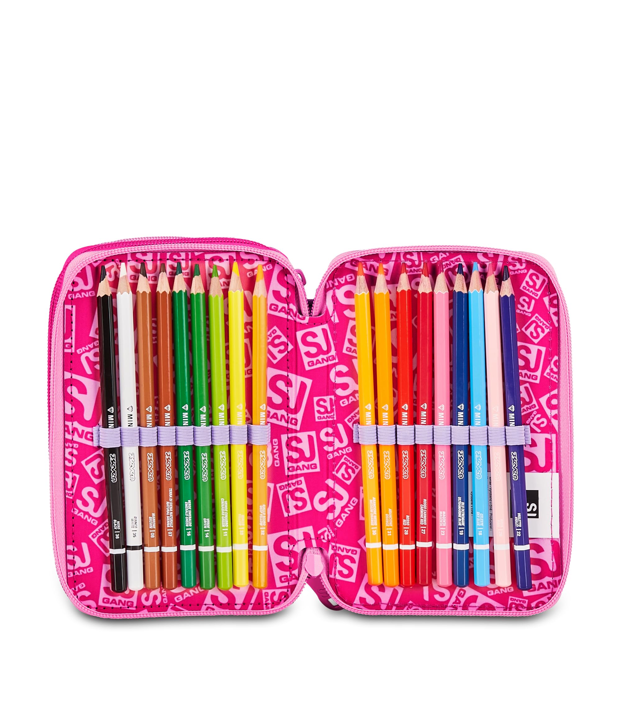 SJ GANG STYLE JAM GANG Astuccio Scuola 3 zip SOFT POUCH GIRL, Rosa, Triplo Scomparto, 45 pezzi, Portapenne Attrezzato, Completo di matite, penne e colori, Accessori Zaino, Scuola elementare, Bambina