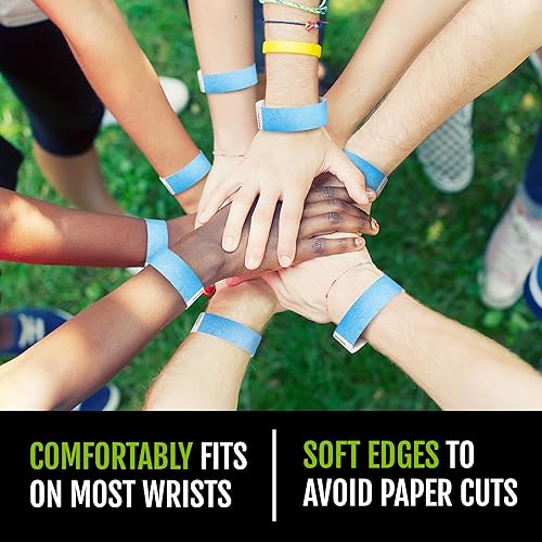 Miniatura 5 de WristCo Pulseras Tyvek azul cielo de 34 pulgadas paquete de 100 pulseras de papel para eventos