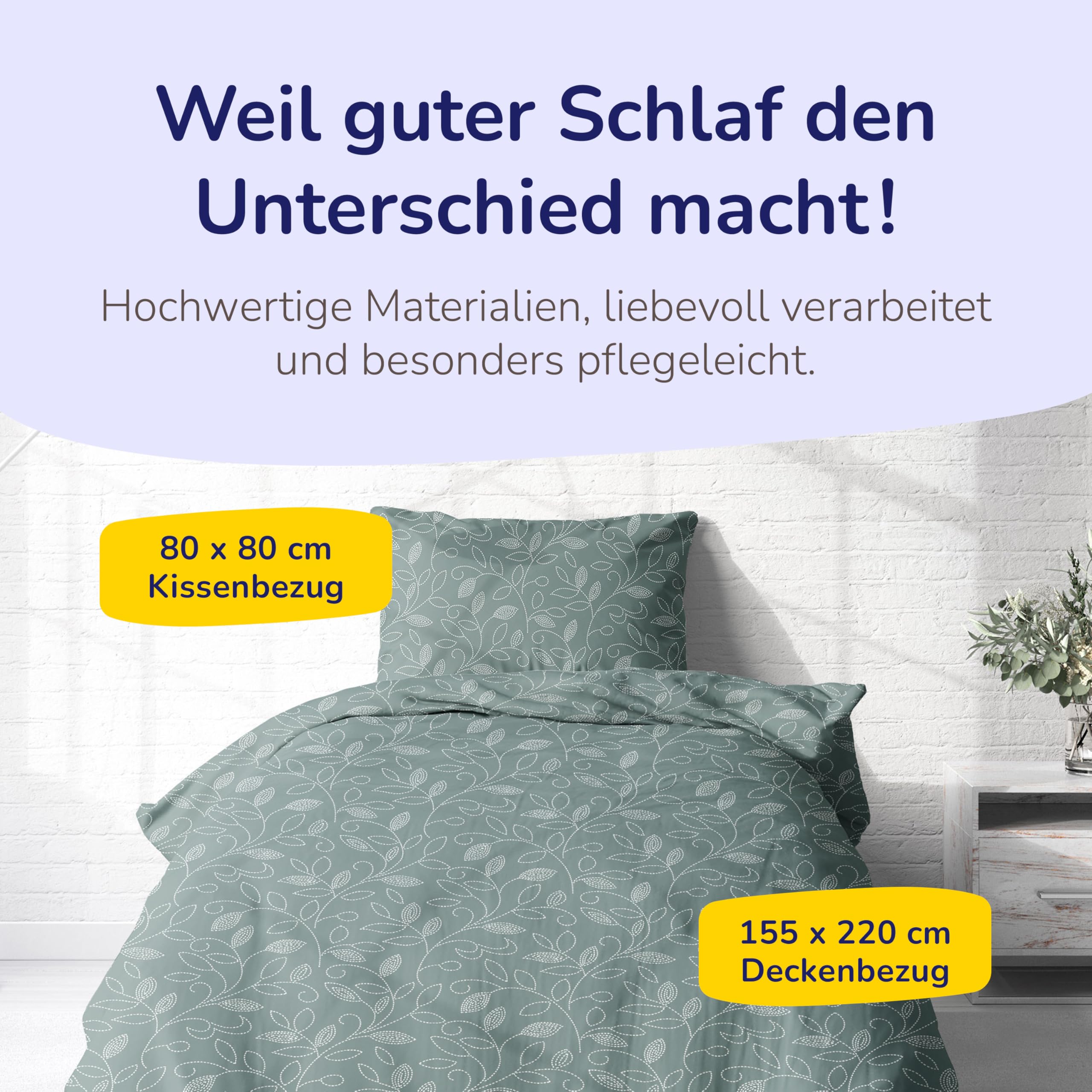 Träumschön Biber Bettwäsche Set 2tlg 155 x 220 cm Grün – Blumen Ranken Design – Flauschige Winterbettwäsche - Bettbezug + Kissenbezug 80x80 cm - Weihnachten - 100% Baumwolle