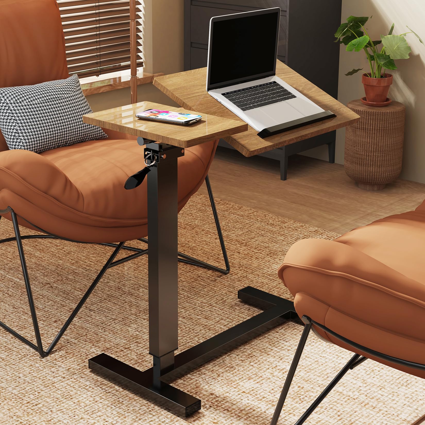 FATIVO Tavolino Servitore da Letto: Tavolino Scrivania Rovesciare con Ruote Altezza Regolabile Tavolo in Legno per Laptop - Anziani Mangiare Colazione Ospedale Ufficio Lavoro Portatile