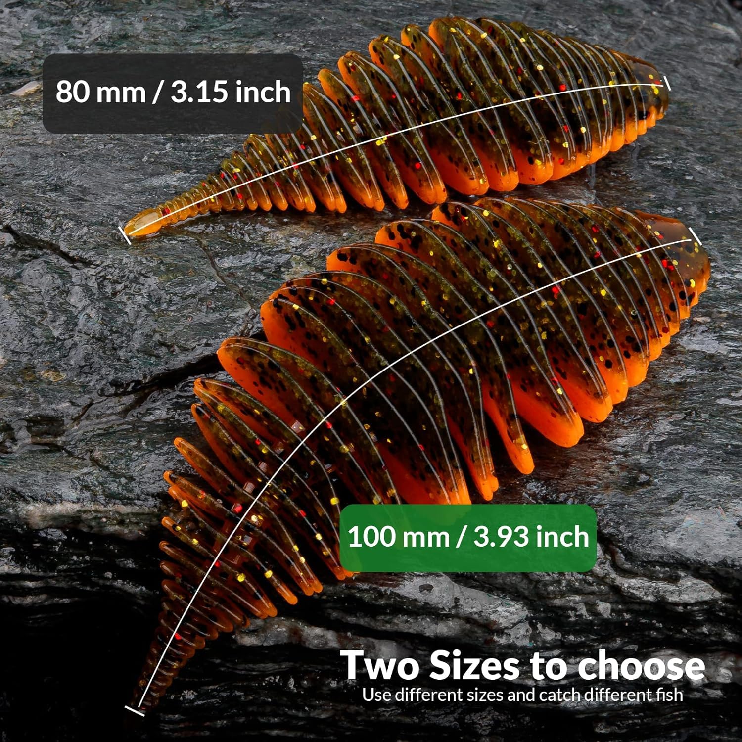 THKFISH Esche Siliconiche Spinning per Trota Spigola Walleye Esca per Branchie di Vermi a Soffietto 80mm-6 pezzi,100 mm-5 pezzi