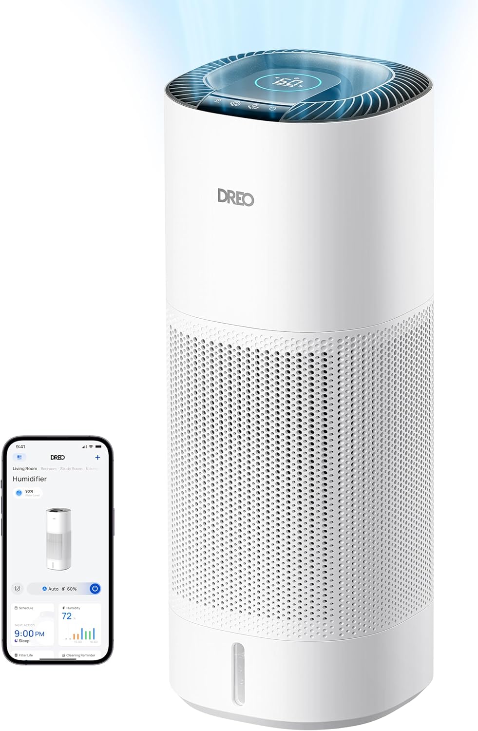 DREO Smart Evaporative Humidifier Large Room up to 1000ft², 800ml/h High Output Air Humidifiers for Bedroom, 10L, 50H Long Runtime with Precise Humidification for Plants, Home, Office, White, HHM774S
