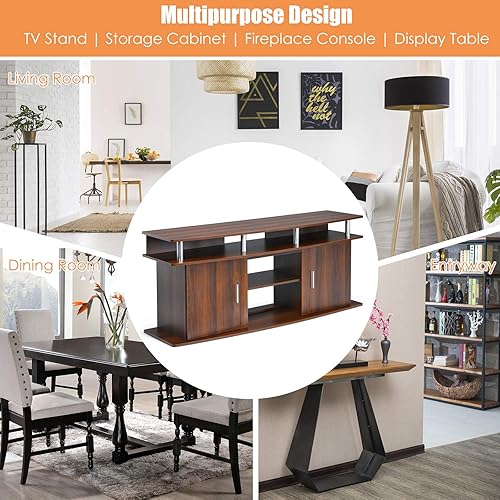 Miniatura 7 de Tangkula Moderno soporte de TV para televisores de hasta 70 pulgadas, mesa consola de sala de estar con 2 gabinetes y estantes abiertos, centro de