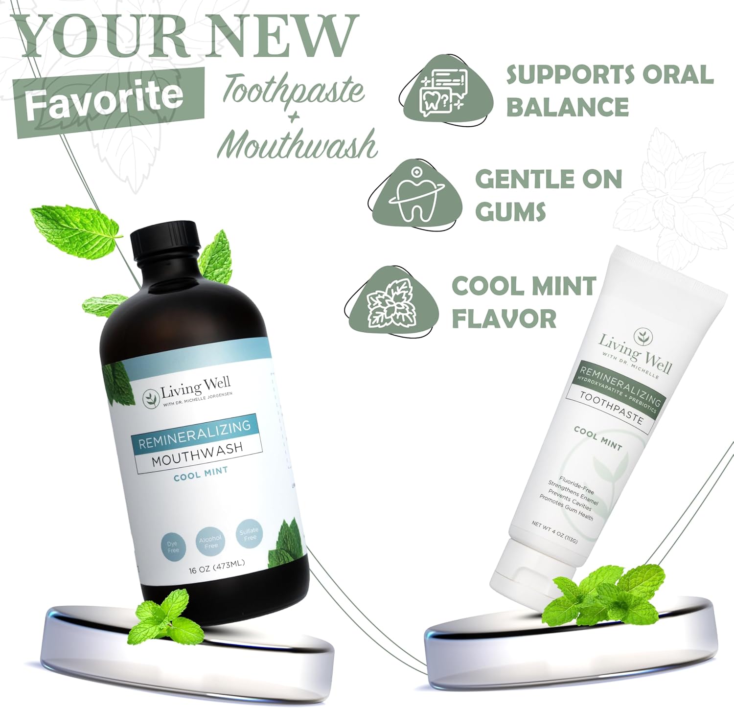Remineralizing Oral Care Bundle – Mint Toothpaste + Alcohol-Free Mint Mouthwash | Hydroxyapatite & Colloidal Silver | Fluoride-Free, Dentist-Developed | Supports Enamel, Gum Health & Oral Microbiome - Image 2