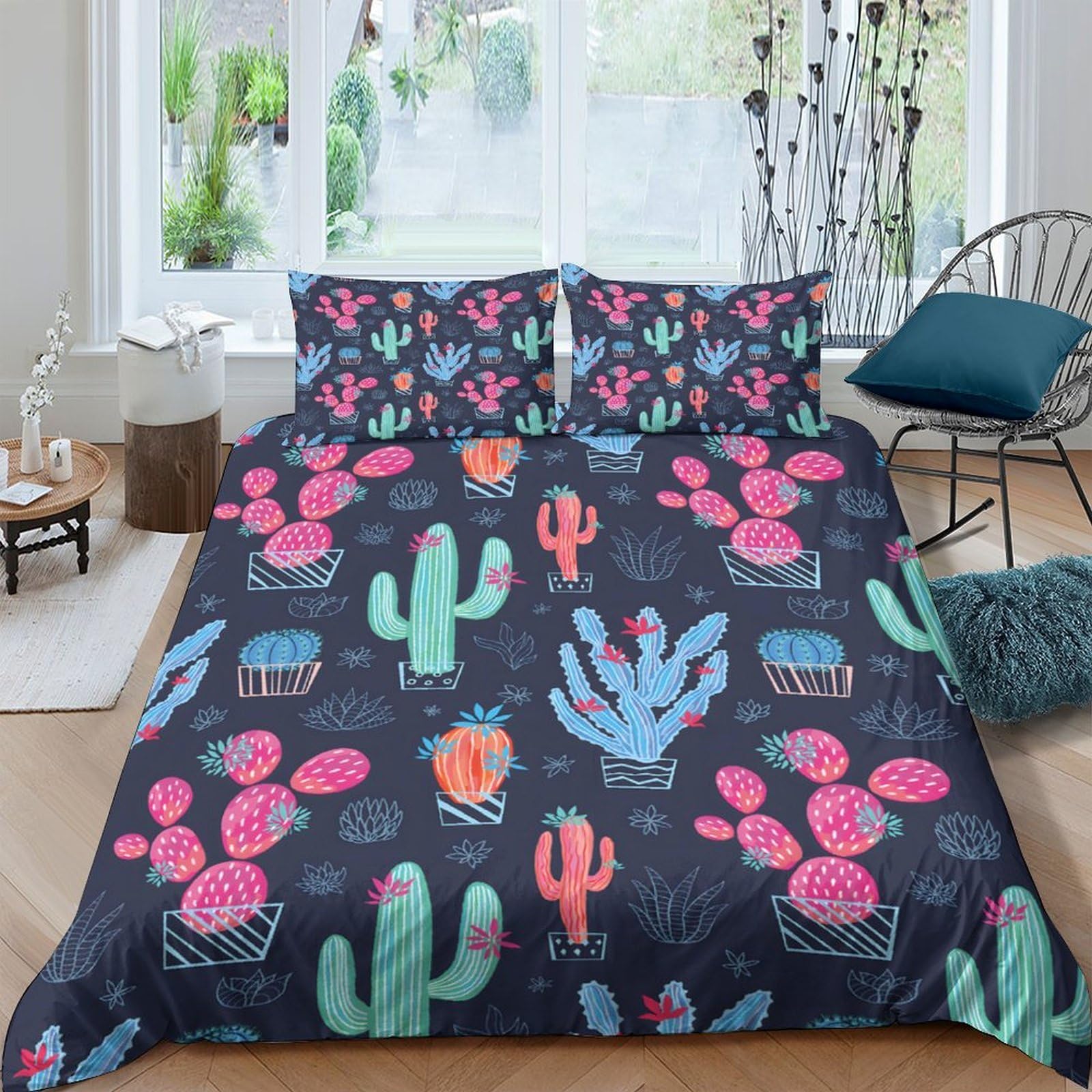 Ctjqhvkz Style-5 3D Printed Cactus Botanical Fitted Sheet Microfiber Soft Anti-Slip Cartoon Succulent Bed Cover For Bedroom Dorm Decor Single（135X200cm）