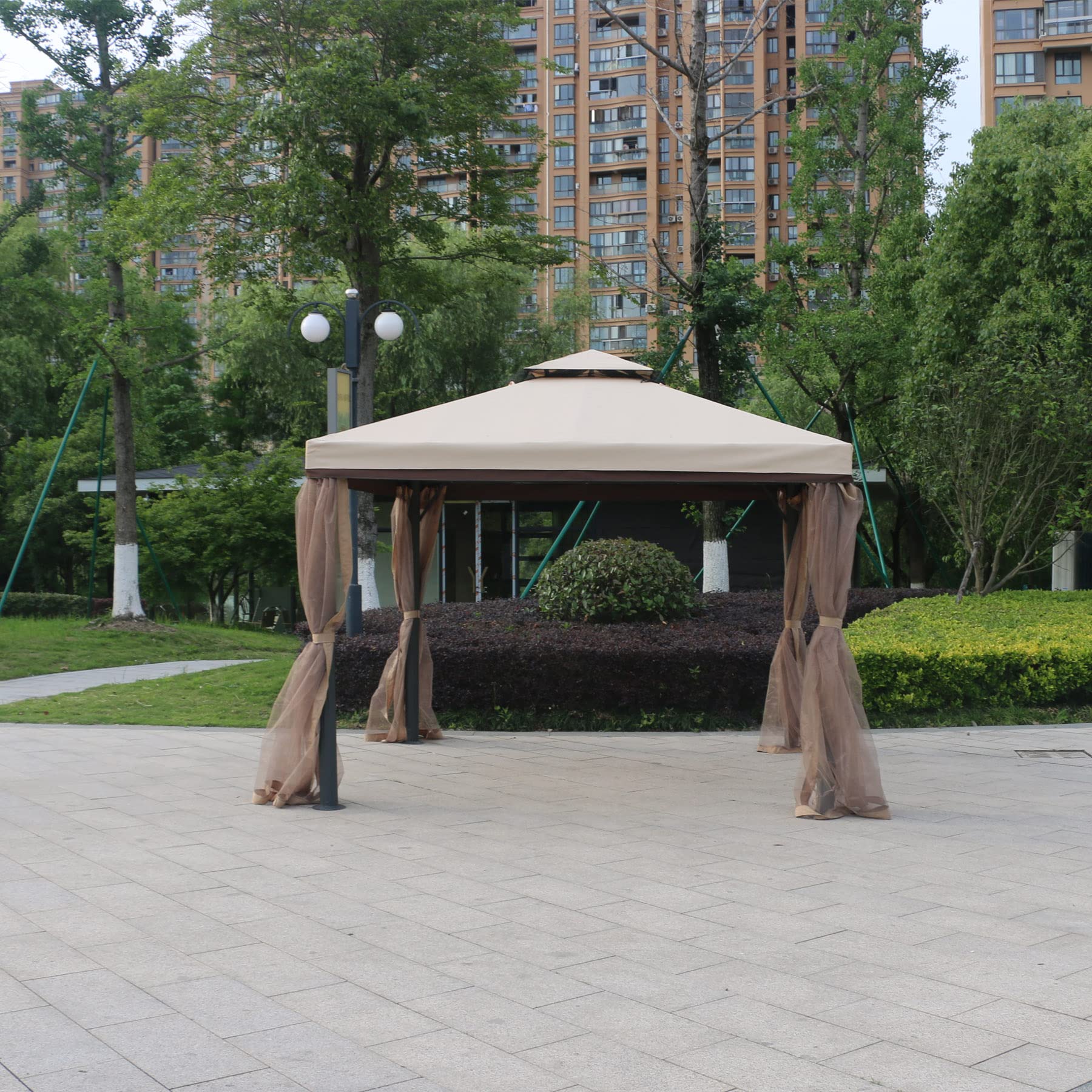 Sunshine Outdoor Replacement Gazebo Mosquito Netting 4 Panels with Zipper for Garden Patio Backyard (12'x12', Khaki)(Netting Only)