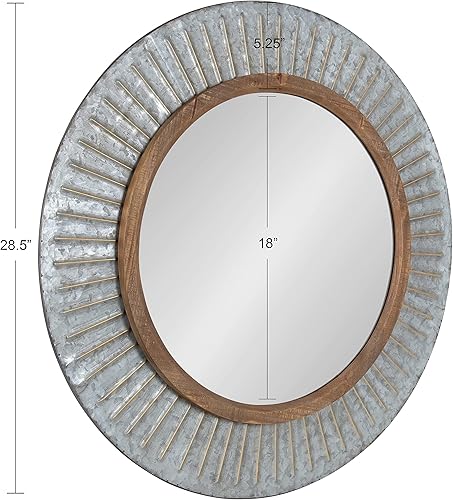 Miniatura 5 de Kate and Laurel Deely Farmhouse - Espejo de pared de 28.5 pulgadas de diámetro, marrón rústico y plateado, decoración de pared envejecida con marco