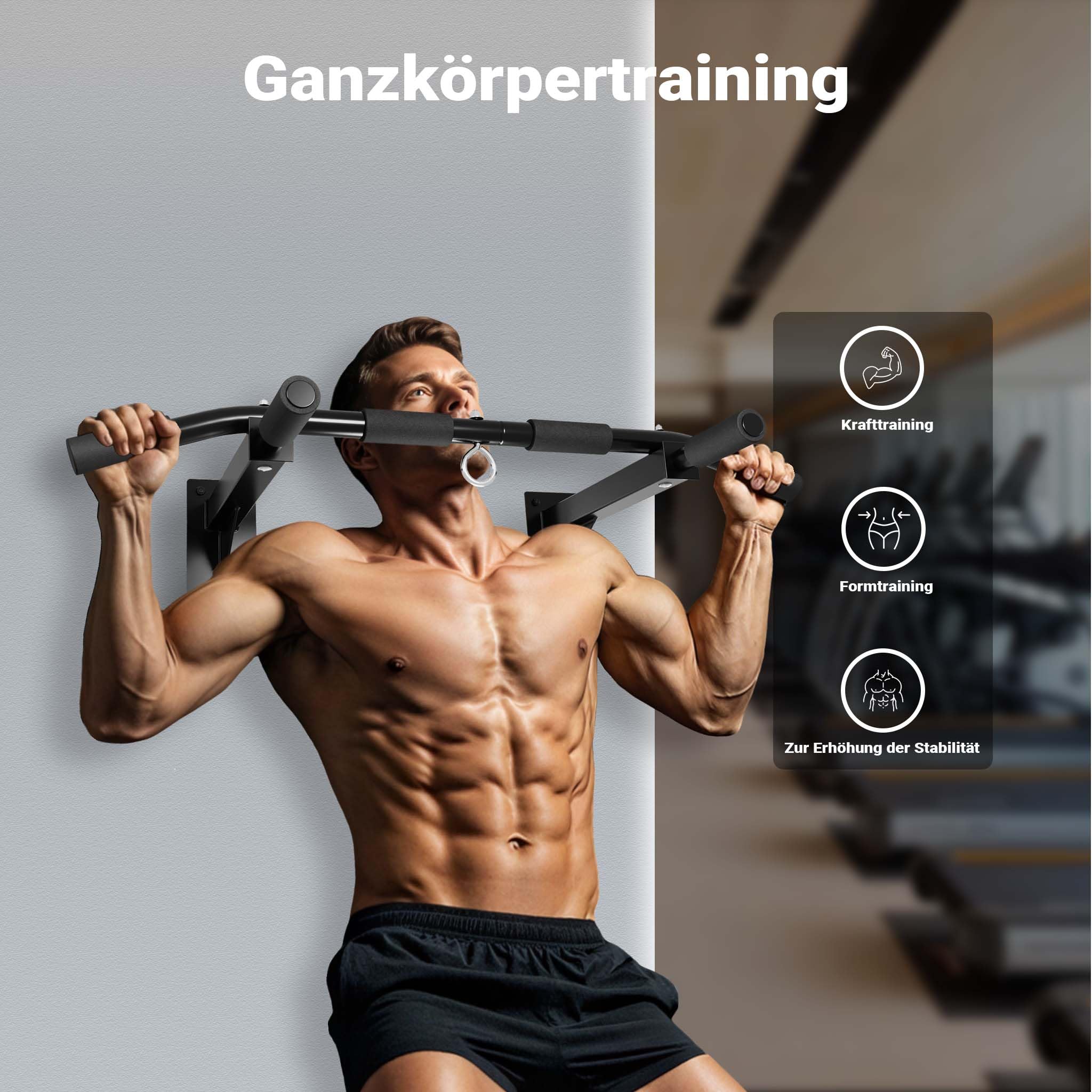 Klimmzugstange zur Wandmontage bis 200 kg, Klimmzug Stange aus Stahl mit gepolsterten Griffen, Fitness Zubehör Pull Up Bar für Training zu Hause, Trainingsstange für verschiedene Sportübungen