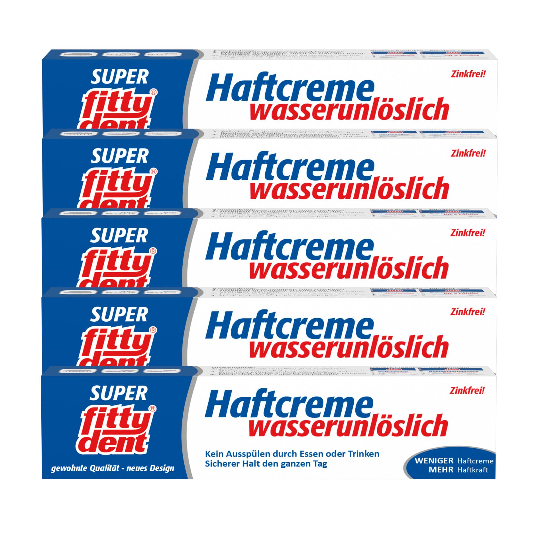 5X FITTYDENT Crema Super Adesiva 40 g PZN 2171042 Insolubile in Acqua, Senza Zinco