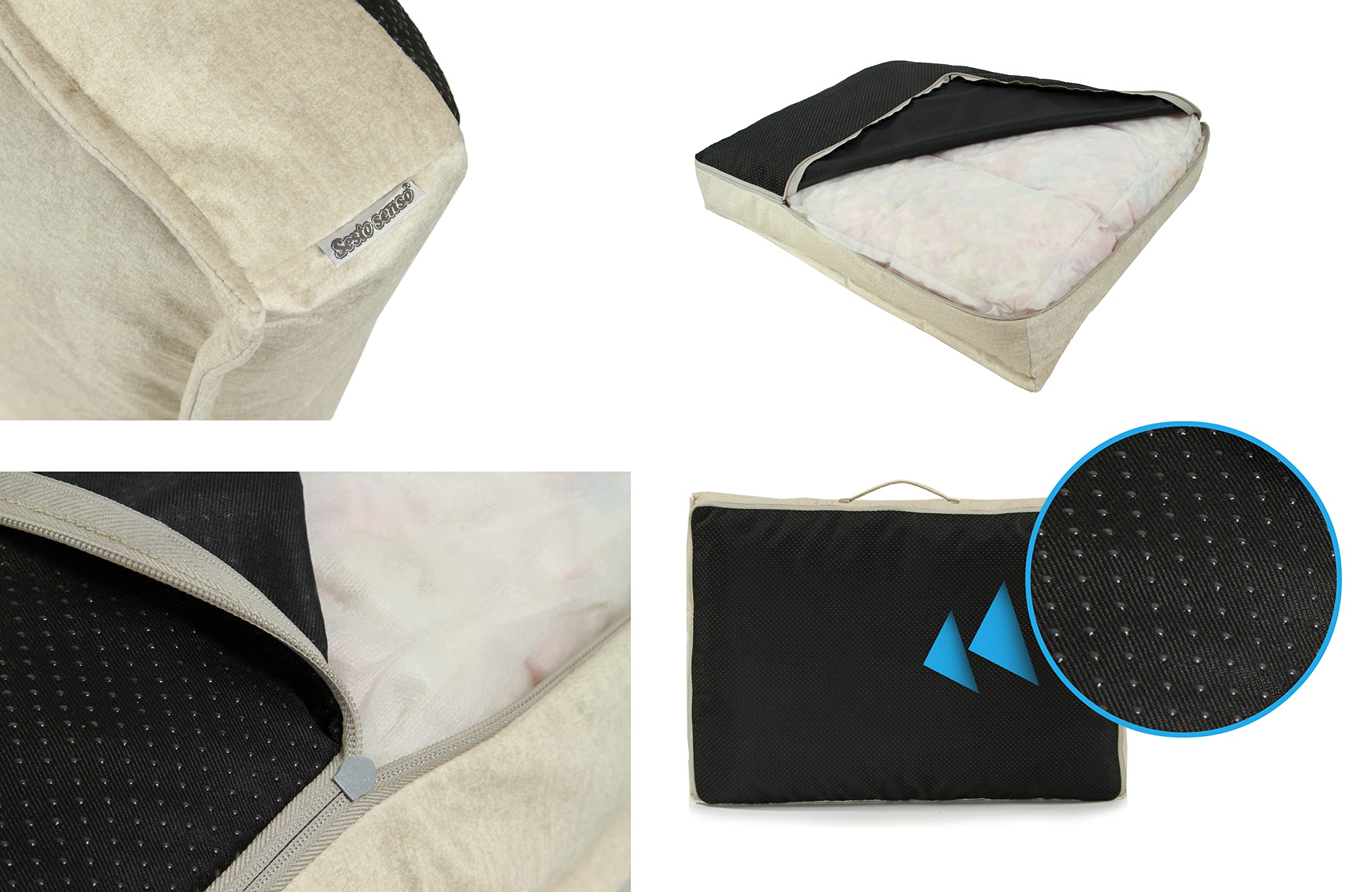 Sesto Senso Cama para Perros Premium Funda Rectangular Desenfundable Forma Viscoelástica M 70x50 Beige Crudo Marfil