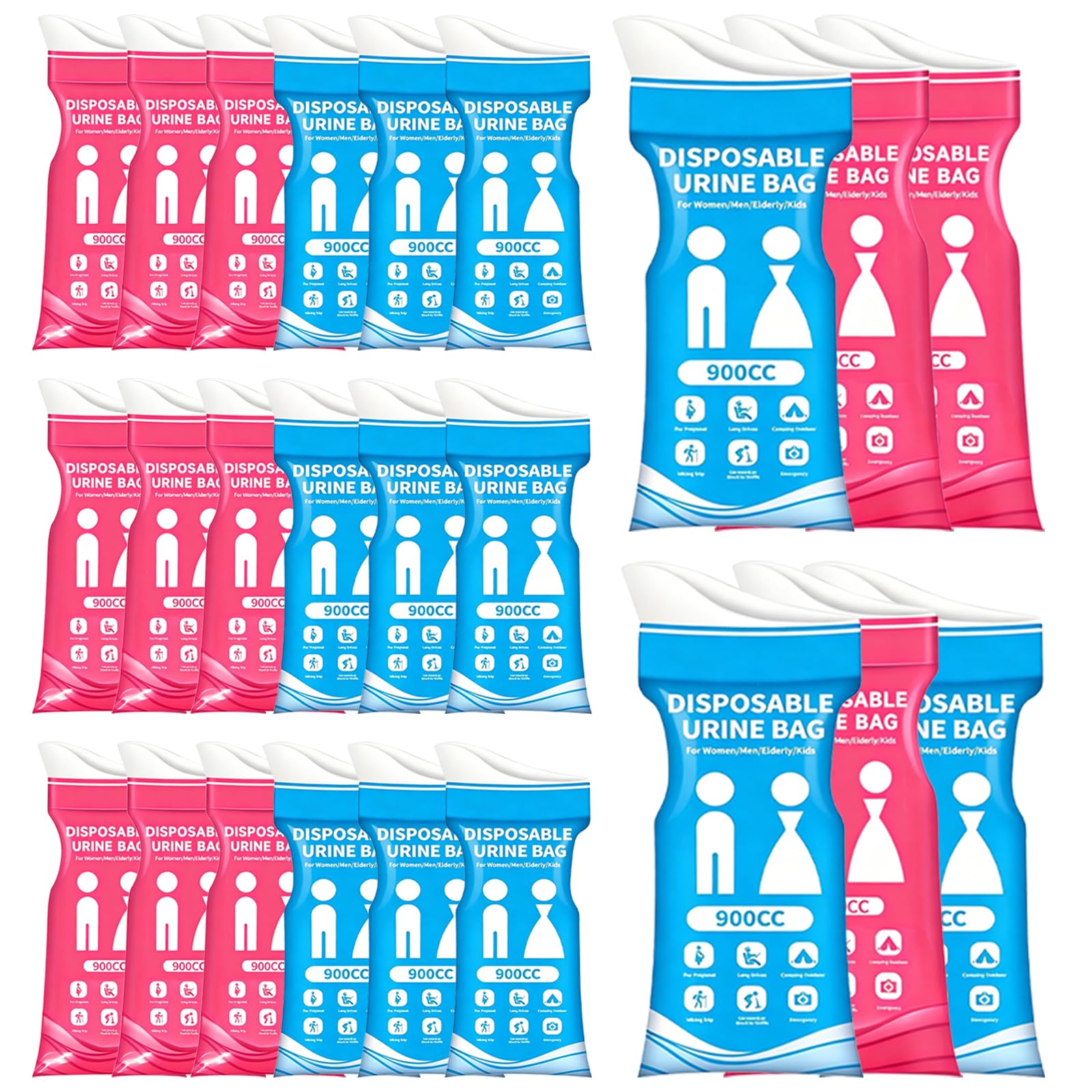 oupados Foldable Potty Bags, 24 Pack 900CC Leakproof Urine Bags, Emergency Pee Bags, Disposable Urine Bags & Urinal Bags, Portable Wee Bags, Multifunctional Vomit Bags, Outdoor Travel Essentials
