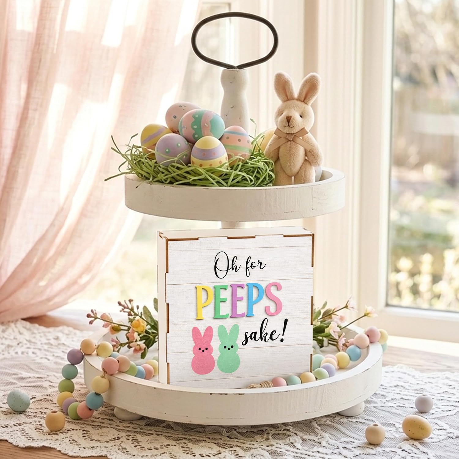 DIY Funny Bunny Wooden Box Sign, Reversible Double-Sided Easter Table Decor, Peeps Decor, Easter Decorations For Office Home Bathrooom Desk, Oh For Peeps Sake, Easter Gifts For Coworkers image 4