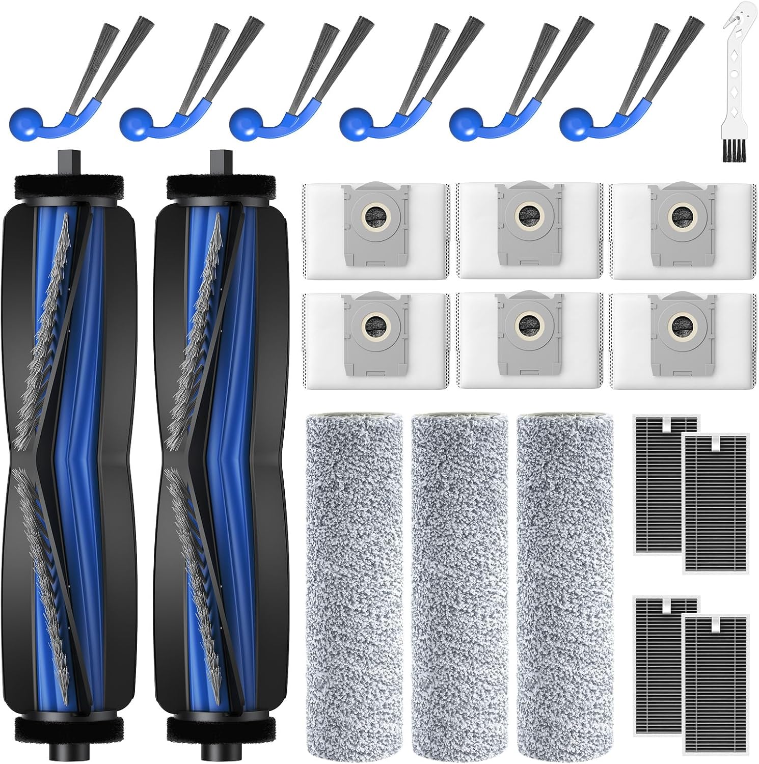 T80 OMNI Replacement Parts for ECOVACS DEEBOT T80 Omni Robot Vacuum and Mop, includes Main Brushes, Roller Mops, Hepa Filters, Dust Bags, and Side Brushes