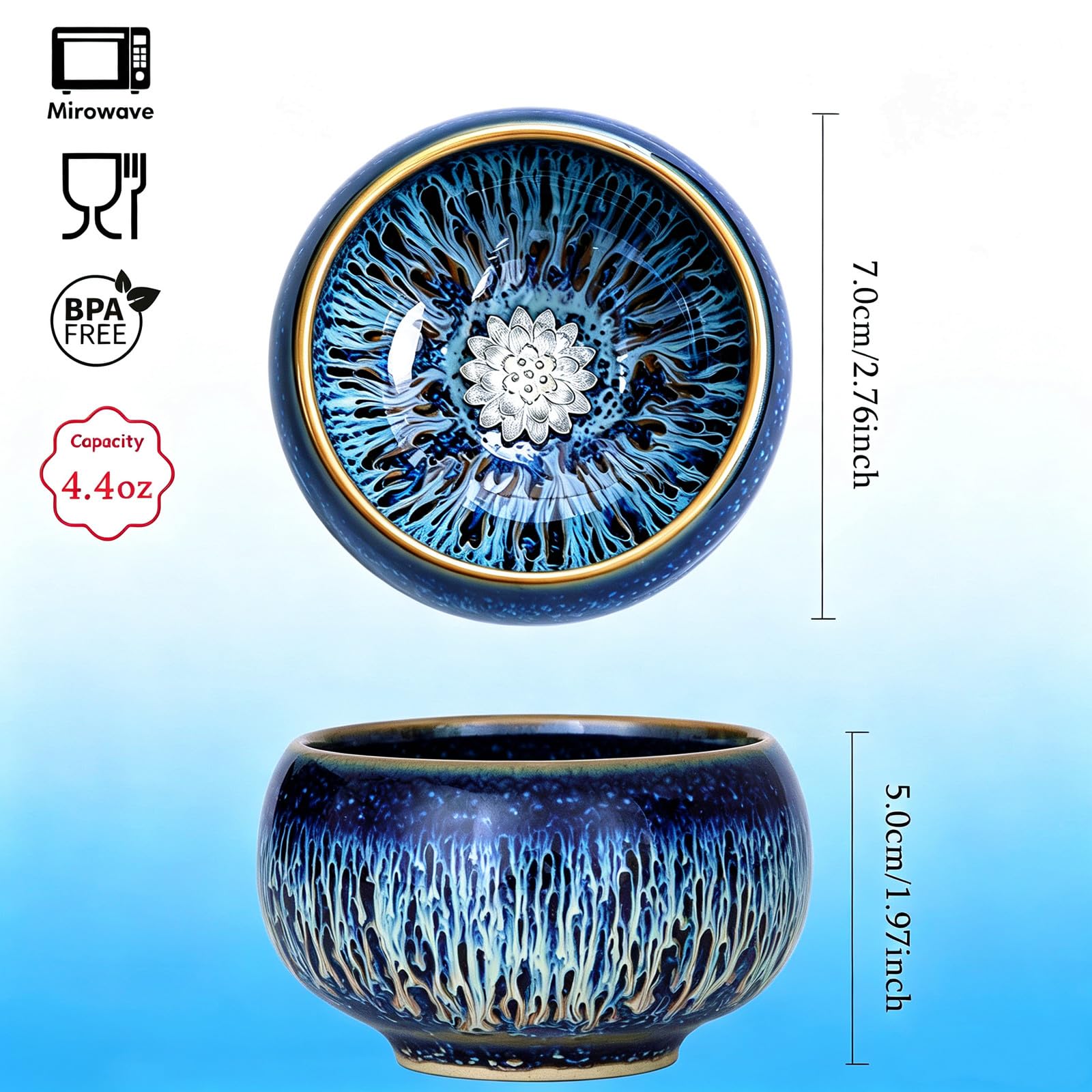 Handgefertigtes Tenmokus Lotus-Teetassen-Set, traditioneller chinesischer Stil, Jianzhan-Keramikofen, kleine Teetassen für Gongfu-Teezeremonie, 2er-Set (Zen)