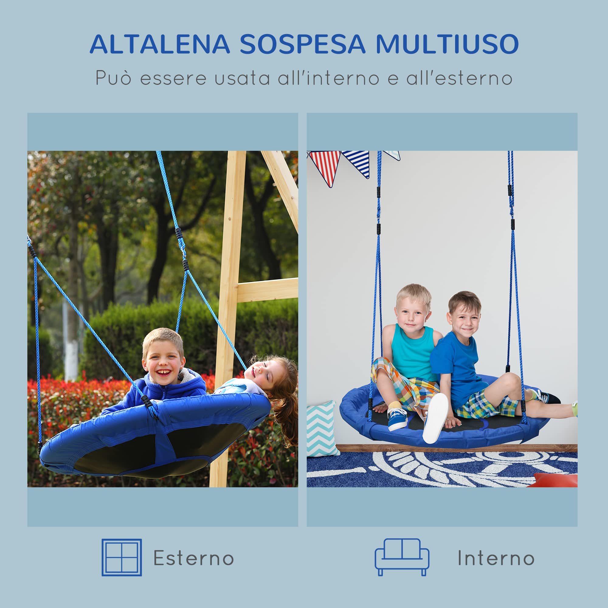 HOMCOM Altalena da Giardino per Bambini tra 3 e 8 anni, Altalena per Bambini da Interno ed Esterno 100x180 cm, Carico Massimo 100kg