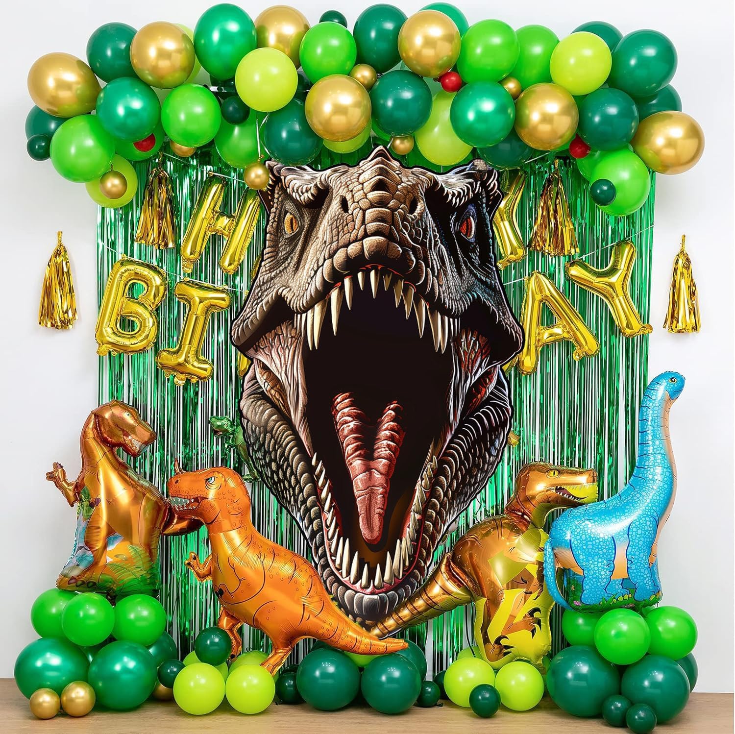 Jungle Party Decorations Dino Decorations Kit Dinosaur Birthday Party Decor Backdrop with 3 Pcs Dino Themed Stickers and 1 Pc Jungle Camouflage Cloth