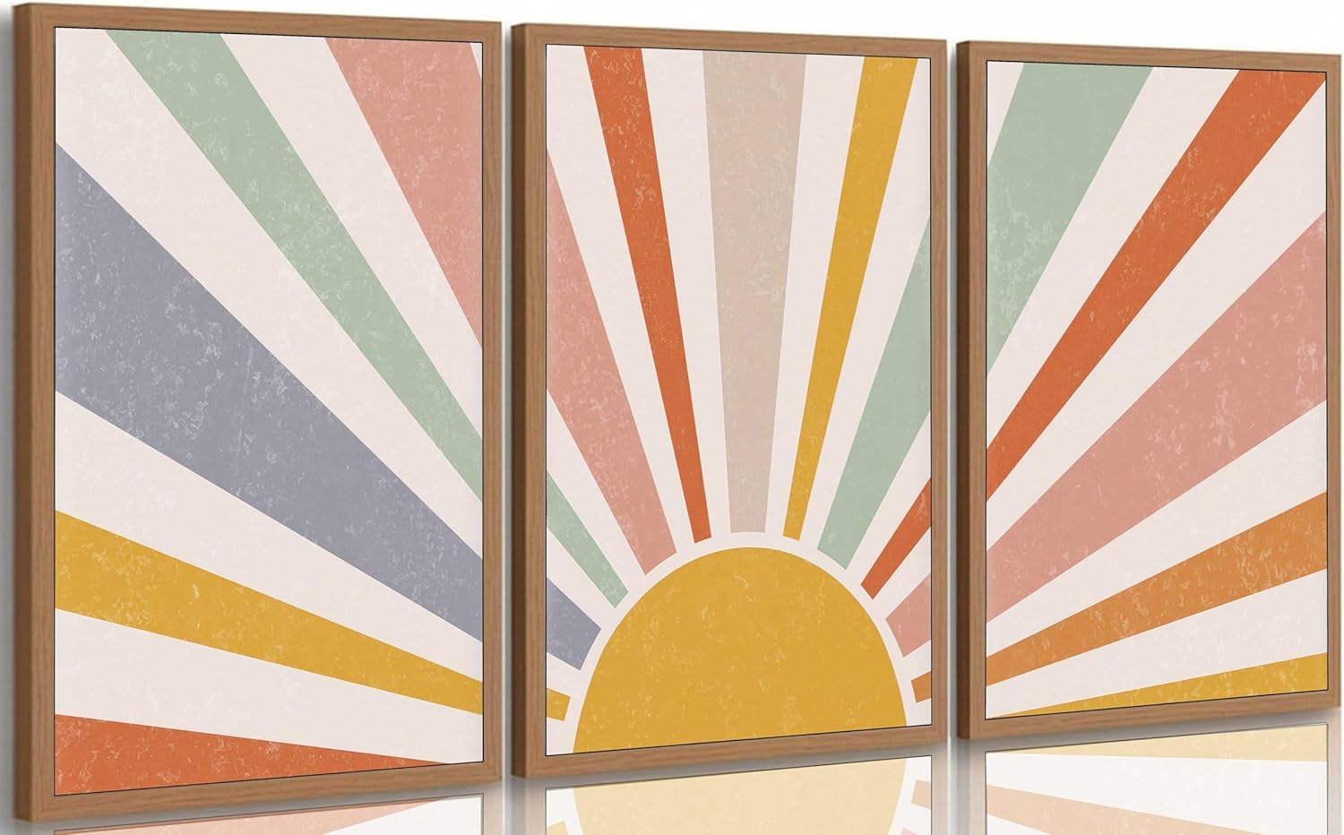 3 Pieces Nursery Boho Canvas Wall Art Rainbow Sun Rising on the Horizon Geometric Nature Illustration Line Pictures Wall Decor Posters Prints for Toddler Kids Room Home Decoration Unframed