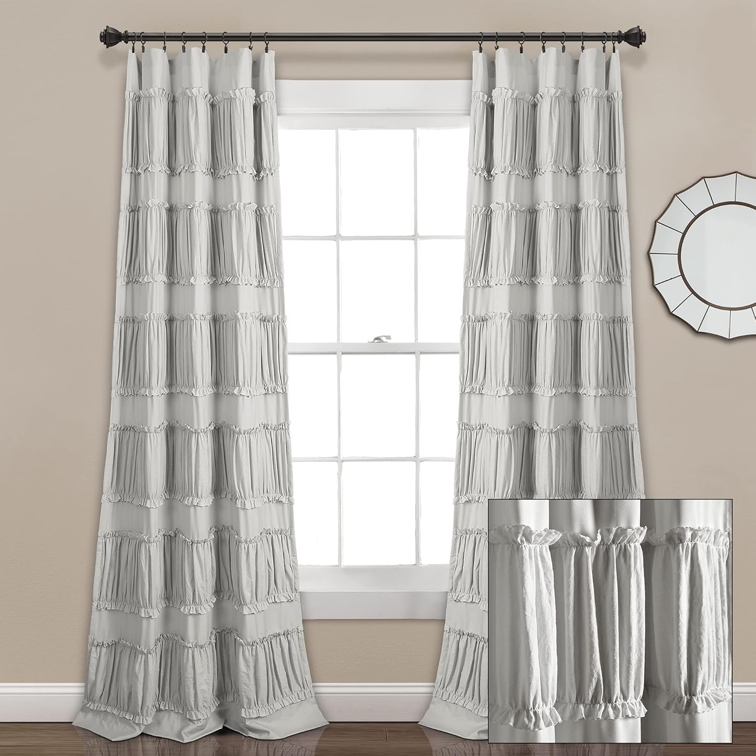 Lush Decor Nova Ruffle Window Curtain Panel Pair, 42"W x 95"L, Gray